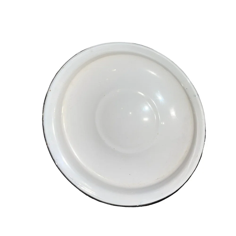 Vintage Enamelware White & Blue Small Sauce Pot With Lid For Decoration Only GUC